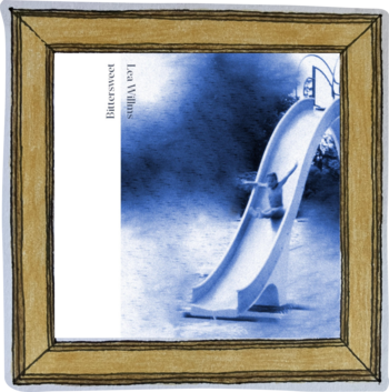 The album artwork for 'Bittersweet'. The artwork is a blurry blue and white image of a child on a slide at a playground. You can't make out much else in the photo, but there are big blue blurry patches that could be bushes or trees.